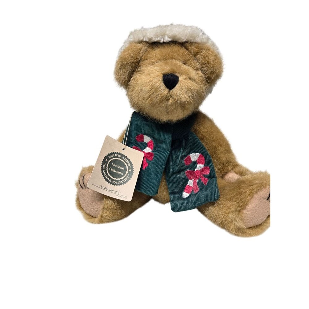 Boyds Bear B.J Bearricane Plush Bear with Green Candy Cane Scarf and Green Hat